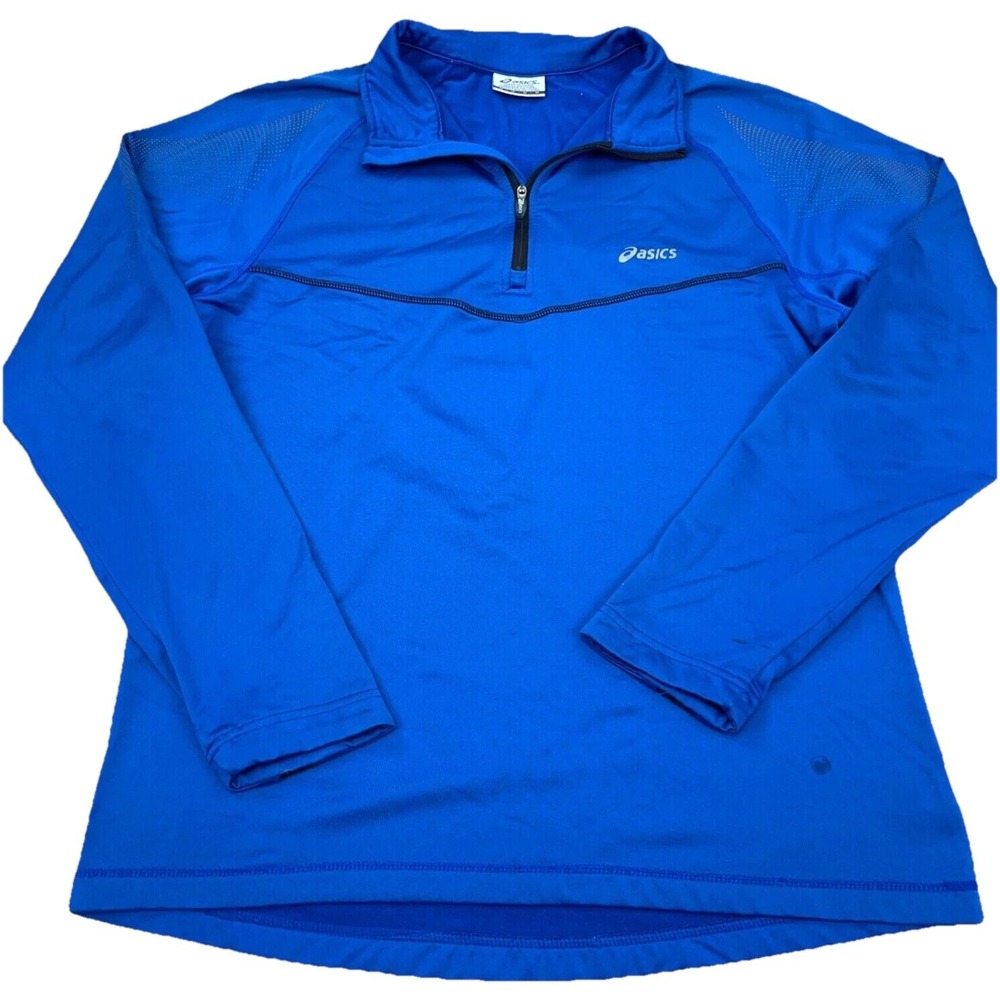 Asics Sweatshirt Men Medium Blue Pullover Quarter Zip Sweater Performance Run *‎